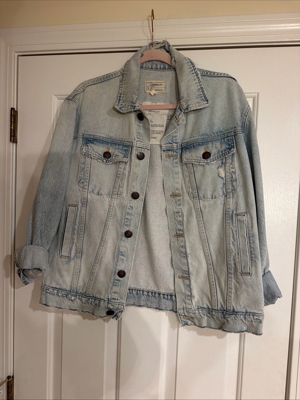 Current/Elliott Light Blue Distressed Denim trucker oversized Jacket size 0 XS